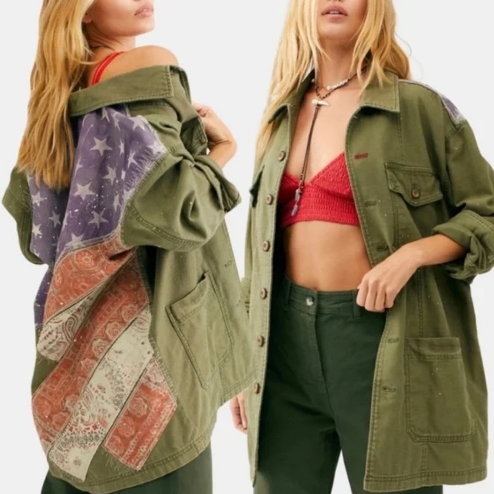 Free People Spruce Military American Flag Jacket